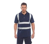 Portwest F477 Polo Iona Abertura por Plaqueta con Botones Cuello Acanalado | Azul marino, 2XL, EN 17353 Tipo B3, UPF 50+, Manga Corta, Unisex, Cinta Reflectante, Lavable a Máquina, 100% Poliéster