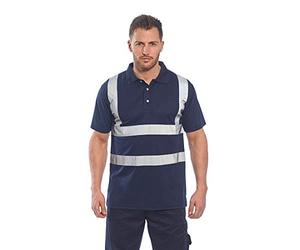 Portwest F477 Polo Iona Abertura por Plaqueta con Botones Cuello Acanalado | Azul marino, 6XL, EN 17353 Tipo B3, UPF 50+, Manga Corta, Cinta Reflectante, Lavable a Máquina, 100% Poliéster, 35% Algodón