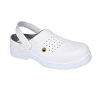 Portwest FC03 Zueco Compositelite Tira Elástica Ajustable ESD No Metálico | Blanco, 45, SB EN ISO 20345, EN 61340-5-1, Certificado CE, Unisex, Suela Auto-Limpiante, Puntera de Composite, Antideslizante