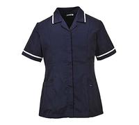 Portwest LW20 Casaca Polialgodón Abertura por Cremallera Oculta 3 Bolsillos | Azul marino, XL, UPF 50+, Corte Estándar, Manga Corta, Mujer, 65% Poliéster, Lavable a Máquina a 60°C, Horma de Mujer, Ligero