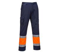 Portwest Pantalón Combat Bicolor De Alta Visibilidad , Tamaño: L, Color: Naranja/Marino, E049ONRL