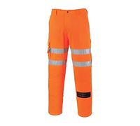 Portwest Pantalón Combat Para Ferrocarriles., Tamaño: XS, Color: Naranja, RT46ORRXS
