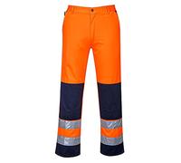 Portwest Pantalón Seville De Alta Visibilidad, Tamaño: L, Color: Naranja/Marino, TX71ONRL