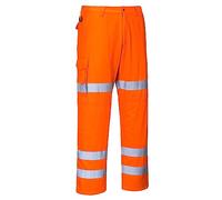 Portwest Pantalones Combat De Alta-Visibilidad Con Tres Bandas, Tamaño: L, Color: Naranja, RT49ORRL