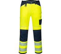 Portwest Pantalones De Trabajo De Alta Visibilidad Pw3, Tamaño: 38, Color: Amarillo/Marino, PW340YNR38