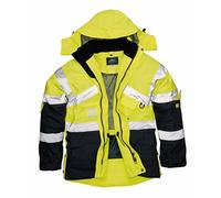 Portwest Parka Bicolor Transpirable De Alta Visibilidad, Tamaño: L, Color: Amarillo/Marino, S760YNRL