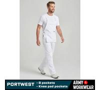Portwest Peto de Trabajo Bib & Brace Blanco con Rodilleras Bolsillos