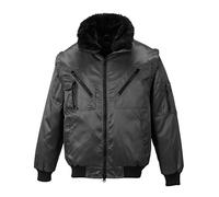 Portwest PJ10 Cazadora Pilot Cremallera de Doble Carro Bolsillo en la Manga | Negro, 5XL, EN 342, UPF 50+, 40% Poliéster, 60% Algodón, Chaqueta Multi-Uso, Puños y Borde Inferior, Tejido Exterior, Ligero