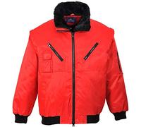 Portwest PJ10 Cazadora Pilot Cremallera de Doble Carro Bolsillo en la Manga | Rojo, S, EN 342, UPF 50+, Corte Estándar, Cuello Mao, 40% Poliéster, 60% Algodón, Chaqueta Multi-Uso, Puños y Borde Inferior