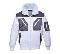 Portwest PJ20 Cazadora Pilot Bicolor Cremallera de Doble Carro 6 Bolsillos | Blanco, 4XL, UPF 50+, Corte Estándar, Cuello Mao, Manga Larga, 40% Poliéster, 60% Algodón, Chaqueta Multi-Uso, Puño Acanalado