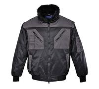 Portwest PJ20 Cazadora Pilot Bicolor Cremallera de Doble Carro 6 Bolsillos | Negro/Gris, 5XL, UPF 50+, Corte Estándar, Manga Larga, 40% Poliéster, 60% Algodón, Chaqueta Multi-Uso, Puño Acanalado