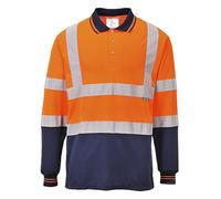 Portwest Polo Bicolor De Manga Larga, Tamaño: L, Color: Naranja/Marino, S279ONRL