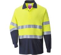 Portwest Polo Bicolor Ignífugo Y Antiestático, Tamaño: L, Color: Amarillo/Marino, FR74YNRL