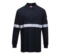Portwest Polo De Manga Larga, Resistente A La Llama Y Antiestático, Con Cinta Reflectante, Tamaño: XXL, Color: Marino, FR03NARXXL
