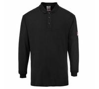 Portwest Polo de manga larga FR10BKRM – Resistente a la llama y antiestático, M Negro