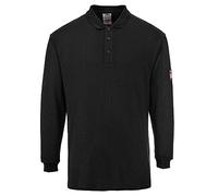 Portwest Polo de manga larga FR10BKRS resistente a la llama y antiestático Negro Talla S