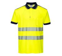 Portwest Polo M/C De Alta Visibilidad Pw3, Tamaño: L, Color: Amarillo/Marino, T180YNRL