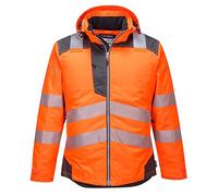 Portwest PW3 T400 Parka alta visibilidad impermeable aislante invierno | Naranja/Gris, M, alta visibilidad, forro de insulátex, gran frío, capucha extraíble, reflectante neón