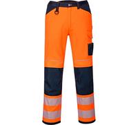 Portwest PW340 Pantalones de trabajo Hi Vis PW3 para hombre Naranja/Azul Marino Corto, 30