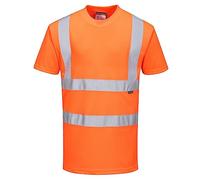Portwest RT23 Camiseta de Alta Visibilidad Corte Estándar Transpirable | Naranja, L, Certificado CE, EN ISO 20471 Clase 2, Tejido Clasificado UPF 40+, Reflectante Manga Corta, Cuello Redondo, Ligero