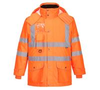 Portwest RT27 Parka 7 en 1 Cuello con Forro de Polar Mangas Desmontables | Naranja, XL, EN ISO 20471 Clase 3, EN 342, Tejido Oxford 300D, 100% Poliéster, Cinta Reflectante, Puños Ajustables con Cierre
