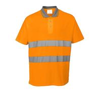Portwest S171 Polo Cotton Aberturas Laterales de Ventilación Certificado CE | Naranja, L, EN ISO 20471 Clase 2, UPF 40+, Corte Ajustado, Manga Corta, Unisex, 45% Poliéster, Reflectante, Transpirable