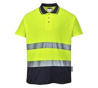 Portwest S174 Polo Bicolor Cotton Punto Reflectante Ferroviario | Amarillo/Azul marino, M, EN ISO 20471 Clase 2, Certificado CE, UPF 40+, Corte Estándar, Manga Corta, Unisex, 45% Poliéster