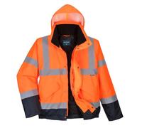Portwest S266 Cazadora Bicolor Paneles en Contraste Corte Estándar Anilla D | Naranja/Azul marino, S, EN ISO 20471 Clase 3, UPF 40+, Manga Larga, Unisex, Acolchado para Aislamiento Térmico, Poliéster