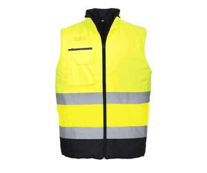Portwest S267 Chaleco de Calor Bicolor 2 Bolsillos Laterales con Cremallera | Amarillo/Azul marino, M, EN ISO 20471 Clase 2, UPF 50+, Unisex, Corte Estándar, Acolchado para Aislamiento Térmico, Poliéster
