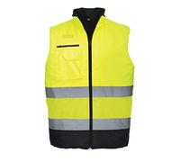 Portwest S267 Chaleco de Calor Bicolor 2 Bolsillos Laterales con Cremallera | Amarillo/Azul marino, S, EN ISO 20471 Clase 2, UPF 50+, Unisex, Corte Estándar, Acolchado para Aislamiento Térmico, Poliéster