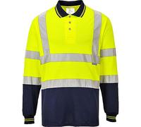 Portwest S279 Polo Bicolor Paneles en Contraste Corte Estándar Transpirable | Amarillo/Azul marino, S, EN ISO 20471 Clase 2, Certificado CE, Tejido Clasificado UPF 40+, Manga Larga, Unisex, Duradero