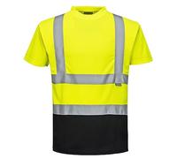 Portwest S378 Camiseta Reflectante Paneles en Contraste Tejido Transpirable | Amarillo/Negro, 2XL, Certificado CE, EN ISO 20471 Clase 2, Cuello Redondo, Manga Corta Alta Visibilidad, Corte Estándar