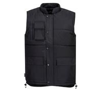 Portwest S415 Chaleco 6 Bolsillos Sin Mangas Dobladillo Ajustable Acolchado | Negro, 2XL, Cuello Mao, Corte Estándar, 100% Poliéster, Botones a Presión, Borde Inferior con Cordón, Tejido Exterior, Ligero