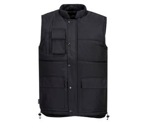Portwest S415 Chaleco 6 Bolsillos Sin Mangas Dobladillo Ajustable Acolchado | Negro, 3XL, Cuello Mao, Corte Estándar, 100% Poliéster, Botones a Presión, Borde Inferior con Cordón, Tejido Exterior, Ligero