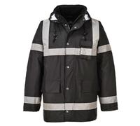 Portwest S433 Chaqueta Iona Lite Forro Polar Tejido Oxford 300D Con Capucha | Negro, L, EN 343 Clase 3:1, EN 342, EN 17353, Manga Larga, Cinta Reflectante, Doble Recubrimiento de PU, Costuras Encintadas