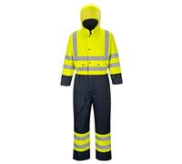 Portwest S485 Mono Contrast Paneles en Contraste Doble Tapeta Antiaguaceros | Amarillo/Azul marino, L, EN ISO 20471 Clase 3, EN 342, Unisex, Acolchado para Aislamiento Térmico, Bolsillos Accesibles, 300D