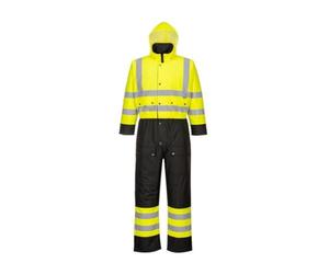 Portwest S485 Mono Contrast Paneles en Contraste Doble Tapeta Antiaguaceros | Amarillo/Negro, M, EN 342, EN ISO 20471 Clase 3, Manga Larga, Unisex, 300D, Acolchado para Aislamiento Térmico, Poliéster