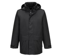 Portwest S523 Parka Oban con Forro 4 Bolsillos Capucha Plegable Impermeable | Negro, XL, EN 343 Clase 3:1, EN 342, Manga Larga, Acolchado para Aislamiento Térmico, Abertura Frontal por Corchetes
