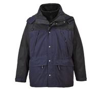 Portwest S532 Chaqueta 3 en 1 Bolsillos con Cremalleras Capucha Desmontable | Azul marino, XL, EN 343 Clase 3:2, Corte Estándar, Manga Larga, Unisex, 100% Nylon, Puño Elástico Interior, Tejido Ottoman