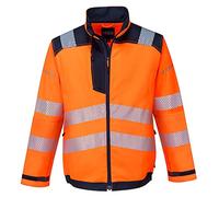 Portwest T500 Chaqueta 2 Bolsillos Laterales con Cremallera Tejido 600D | Naranja/Azul marino, L, EN ISO 20471 Clase 3, UPF 50+, Cuello Redondo, Corte Ajustado, Manga Larga, Alta Visibilidad, Ligero