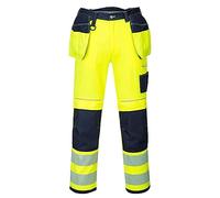 Portwest Pantalones de Trabajo T501 PW3 Hi Vis con bolsillo reforzado Amarillo/Azul Marino 34