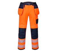 Portwest T501 - Pantalones de trabajo PW3 Hi Vis Holster Pocket naranja/azul marino, 28