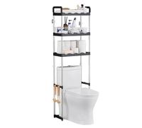 PORUGE Estanteria Baño Encima WC, Mueble sobre Inodoro de 3 Niveles, Estanteria sobre Inodoro Independiente de Metal, Organizador de Baño Ahorra Espacio, Fácil de Montar para Baño, Lavandería, Negro