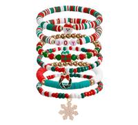 PORUPAEL Juego de 6 pulseras de Navidad para mujer con abalorios, pulseras elásticas de cuentas para mamá, hija, hermana, amigas, Adjustable, Resina, No es una piedra preciosa