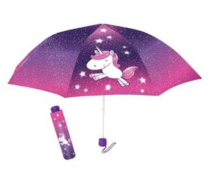 POS Paraguas plegable con motivo de unicornio - Paraguas para niñas, apertura manual, resistente al viento, 24 cm, multicolor