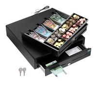 POS VALLEY - Caja de Dinero Cajón de Hierro para Impresora Fiscal RT y Caja Registradora. Interno 4 Billetes / 8 Monedas (euro) - Automático, Negro, Estructura de acero - 41x41x11cm