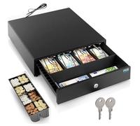 POS VALLEY - Cajón de efectivo para impresora de tickets y registrador de caja. 4 billetes / 8 monedas (euros) - Negro, RJ automático, estructura de acero - 42x41x10 cm