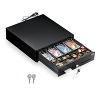 POS VALLEY Cajón para caja registradora RT, apertura automática RJ/llave, caja de caudales con 4 billetes y 8 monedas (euros), 33 x 33 cm, negro