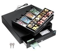 POS VALLEY Cajón Portamonedas Professional - Caja Registradora Manual o Automática RJ11 (12/24V), 4 Billetes y 8 Monedas (Euro), Cerradura 3 Posiciones Bloqueo, 41x41x5 cm (Negro)