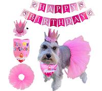 POSAPET Bandana de cumpleaños para perro, bufanda para perro, sombrero de corona, tutú para cumpleaños, suministros para fiesta de cumpleaños, juego de pancarta de feliz cumpleaños